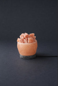 ROCK SALT PINK FENG SHUI BOWL WITH MARBLE BASE + METAL + STONES + ELECTRIC