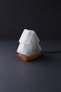 ROCK SALT WHITE / BLACK LED LAMP TWIN TREE WITH WOOD + LED & USB CABLE