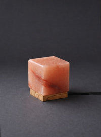 ROCK SALT LAMP CUBE WITH WOOD + ELECTRIC