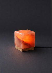 ROCK SALT PINK LED LAMP CUBE WITH WOOD + LED & USB CABLE