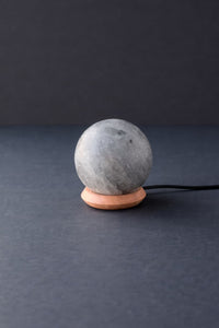 Rock Salt Black LED Lamp Ball with Wood Base & USB Powered Ambient Light