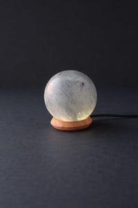 Rock Salt Black LED Lamp Ball with Wood Base & USB Powered Ambient Light