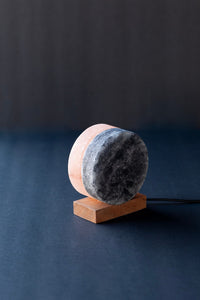 ROCK SALT PINK / BLACK LED LAMP TWIN MOON WITH WOOD + LED & USB CABLE