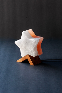 ROCK SALT PINK / BLACK LED LAMP TWIN STAR WITH WOOD + LED & USB CABLE