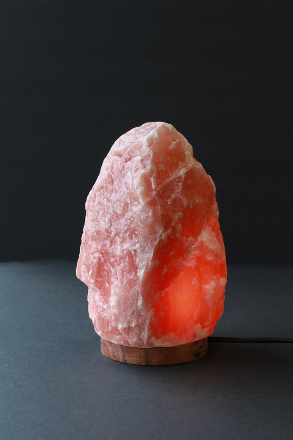 ROCK SALT PINK LAMP WITH WOOD + ELECTRIC