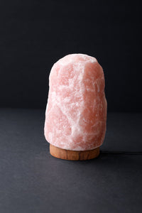 ROCK SALT PINK LAMP WITH WOOD + ELECTRIC