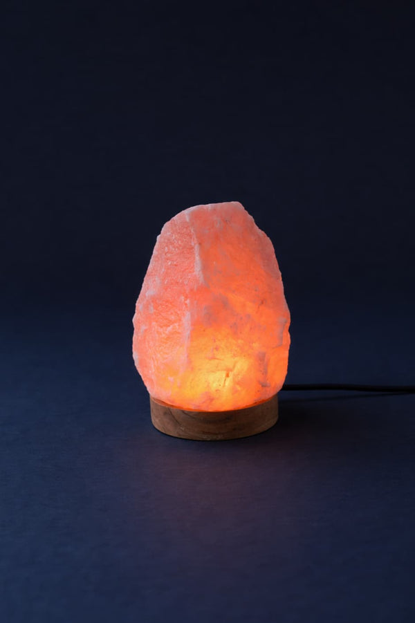 ROCK SALT PINK LED LAMP WITH WOOD + LED & USB CABLE
