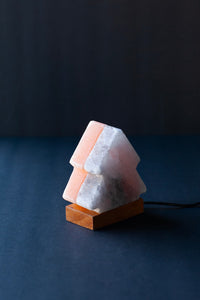 ROCK SALT PINK / BLACK LED LAMP TWIN TREE WITH WOOD + LED & USB CABLE