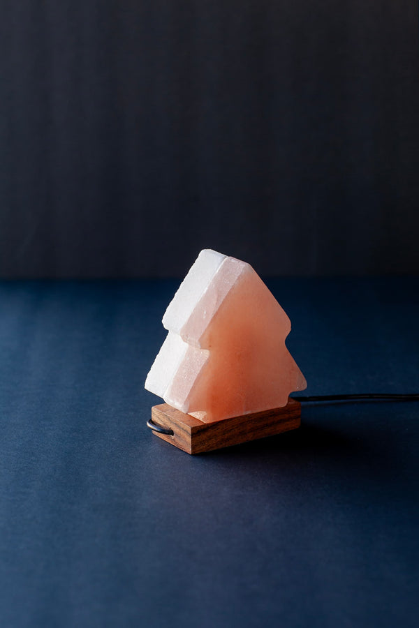 ROCK SALT PINK / WHITE LED LAMP TWIN TREE WITH WOOD + LED & USB CABLE