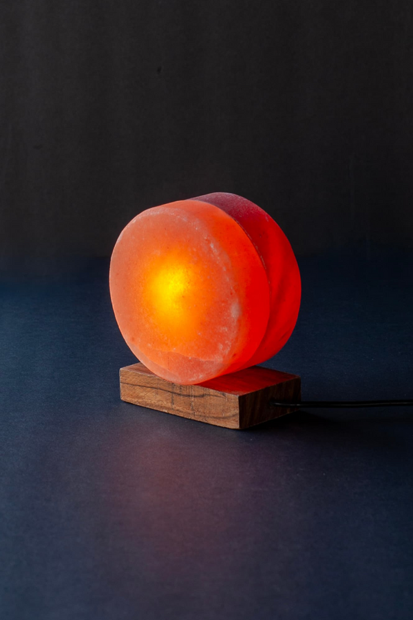 Rock Salt Pink Red LED Twin Moon Lamp with Wood Base & USB Light