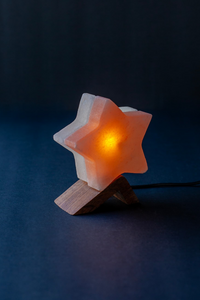 ROCK SALT PINK / WHITE LED LAMP TWIN STAR WITH WOOD + LED & USB CABLE