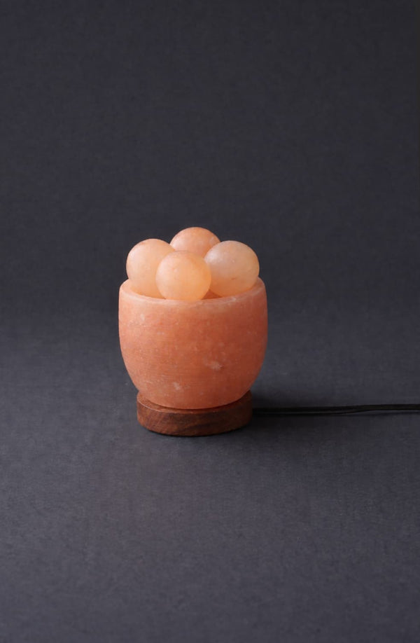 ROCK SALT PINK WELLNESS BOWL 12.5CM WITH WOOD + 4 PCS BALLS + ELECTRIC