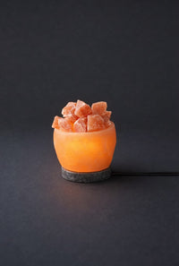 ROCK SALT PINK FENG SHUI BOWL WITH MARBLE BASE + METAL + STONES + ELECTRIC