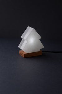 ROCK SALT WHITE / BLACK LED LAMP TWIN TREE WITH WOOD + LED & USB CABLE