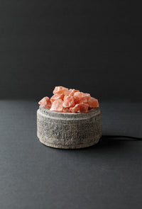 ROCK SALT FIRE PLACE ROUND WITH MARBLE STAND + ELECTRIC & BULB