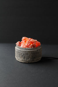 ROCK SALT FIRE PLACE ROUND WITH MARBLE STAND + ELECTRIC & BULB