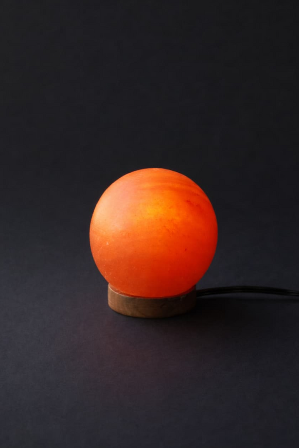 ROCK SALT PINK LAMP BALL PLANET WITH WOOD + ELECTRIC