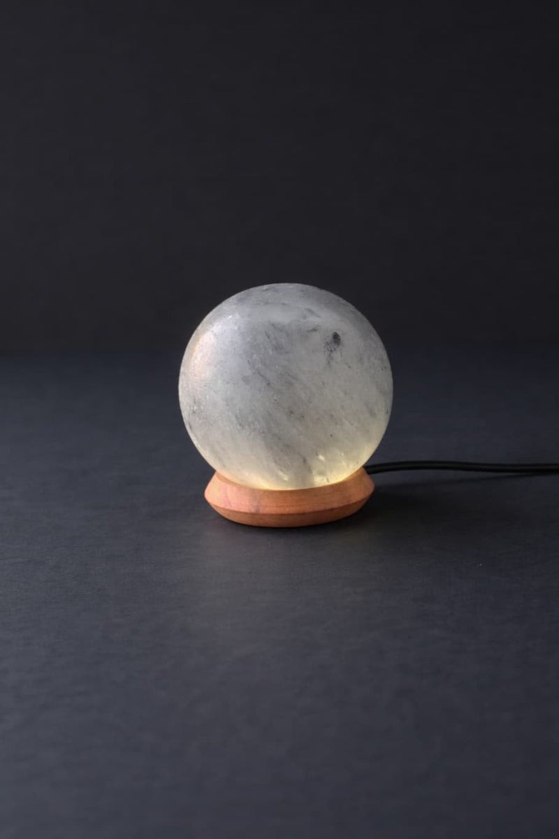 Rock Salt Black LED Lamp Ball with Wood Base & USB Powered Ambient Light