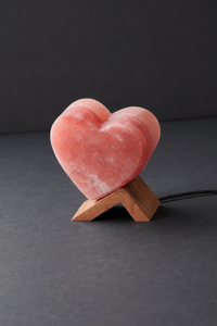 ROCK SALT PINK / RED LED LAMP TWIN HEART WITH WOOD + LED & USB CABLE