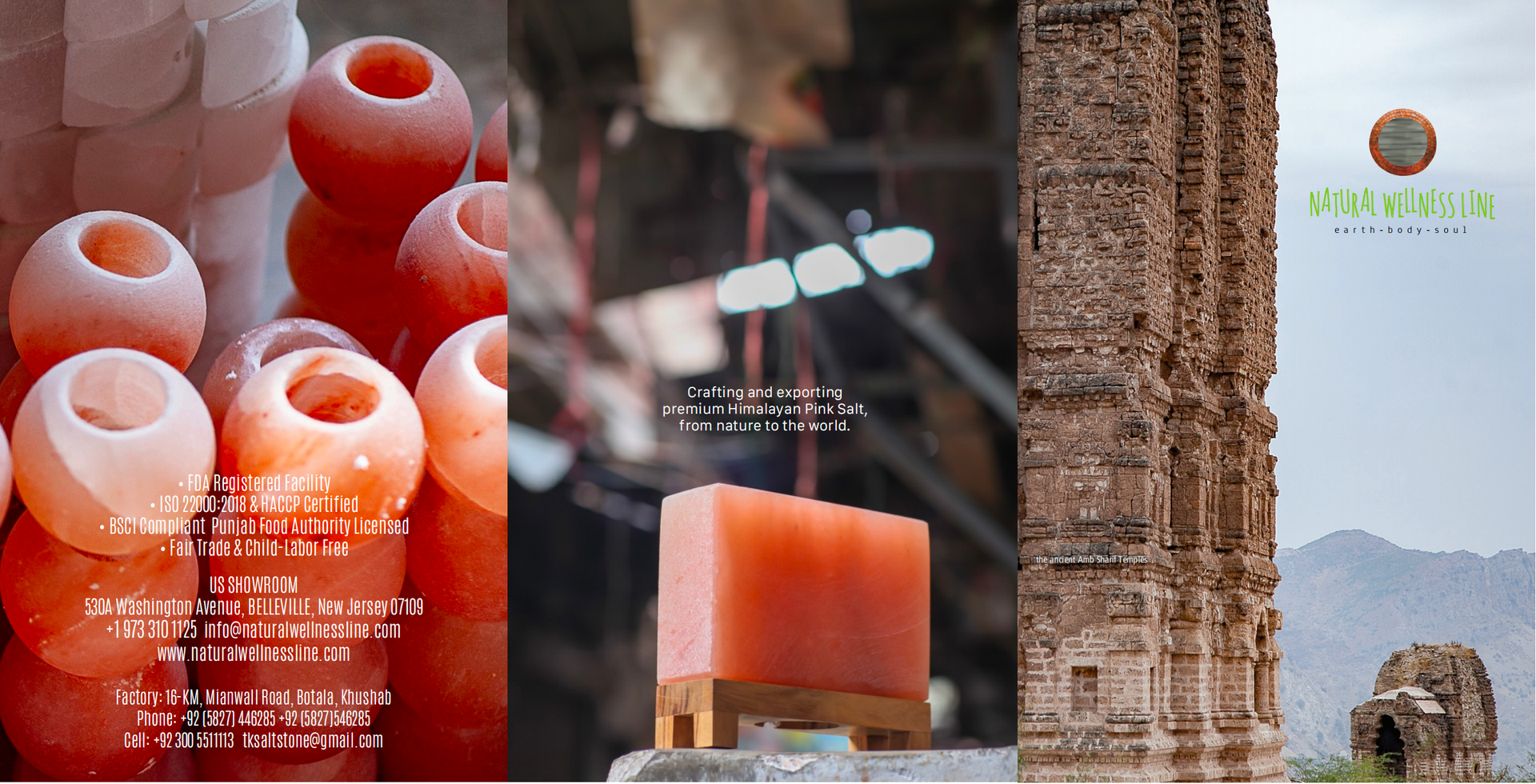 Collage of pink stone products with a historical building in the background
