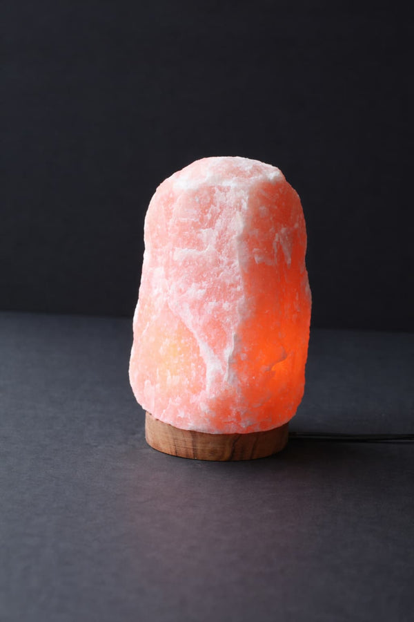 ROCK SALT PINK LAMP WITH WOOD + ELECTRIC
