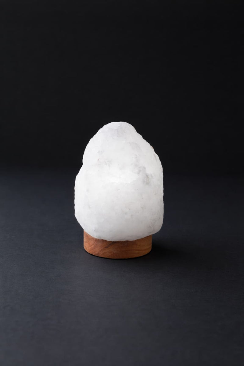 ROCK SALT WHITE LED LAMP WITH WOOD + LED & USB CABLE
