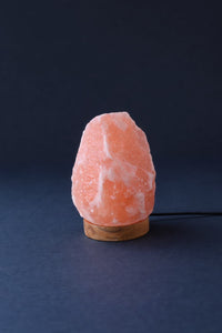 ROCK SALT PINK LED LAMP WITH WOOD + LED & USB CABLE