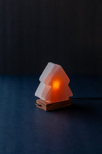 ROCK SALT PINK / WHITE LED LAMP TWIN TREE WITH WOOD + LED & USB CABLE