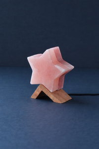 ROCK SALT PINK / RED LED LAMP TWIN STAR WITH WOOD + LED & USB CABLE