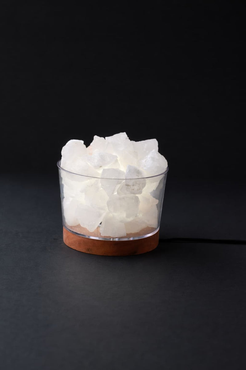 ROCK SALT WHITE ACRYLIC BOWL LARGE WITH WOOD + 30-50G STONE IN 2.5KG PE BAG + ELECTRIC